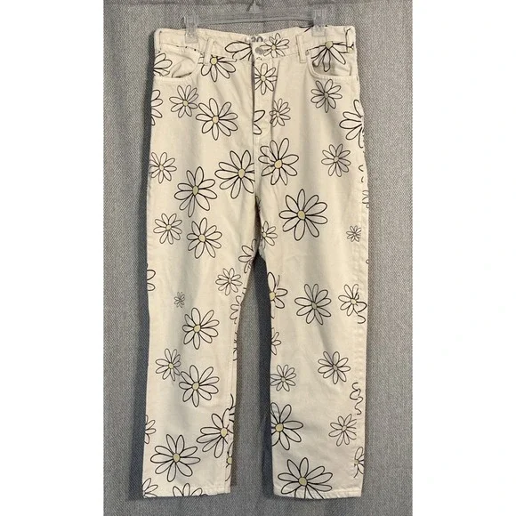 WE THE FREE PEOPLE DAISY Print wren Jeans Women's Size 30 Cream Cropped Denim - Picture 2 of 9